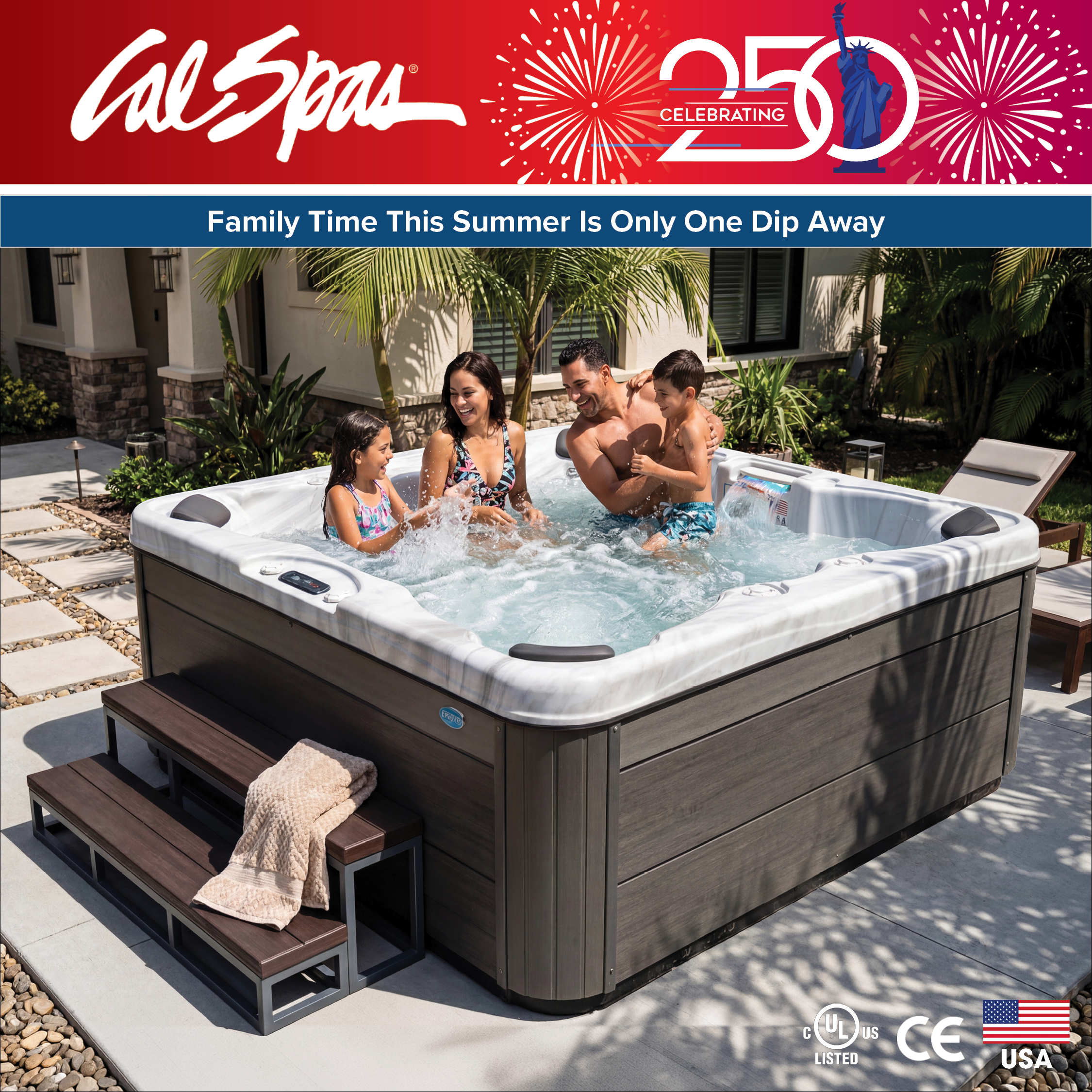 Calspas hot tub being used in a family setting - Fullerton